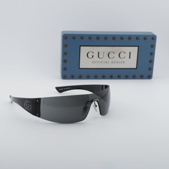 Gucci GG1958S 001 Shield Sunglasses - Ruthenium/Grey main image 5